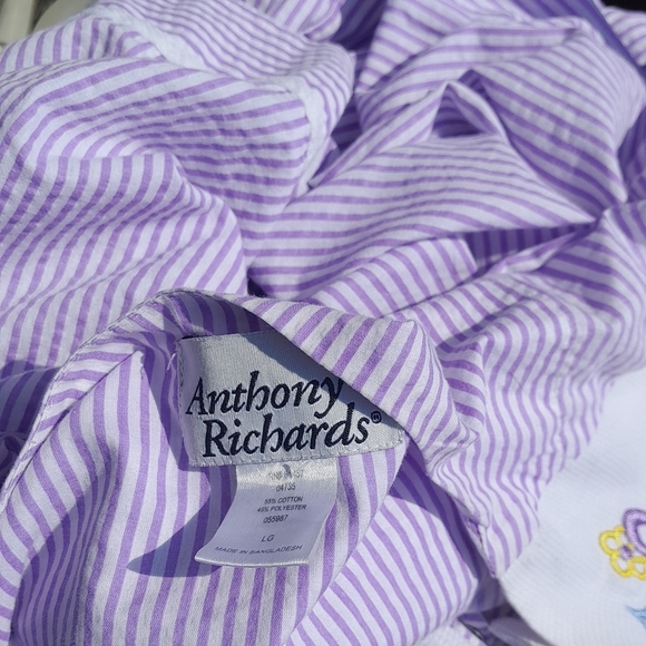 Anthony Richards Womens L  Purple Striped Button Up House Coat Vintage GUC - Picture 2 of 7